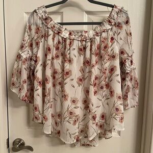 Lucky Brand Off-Shoulder sheer floral Women's Top